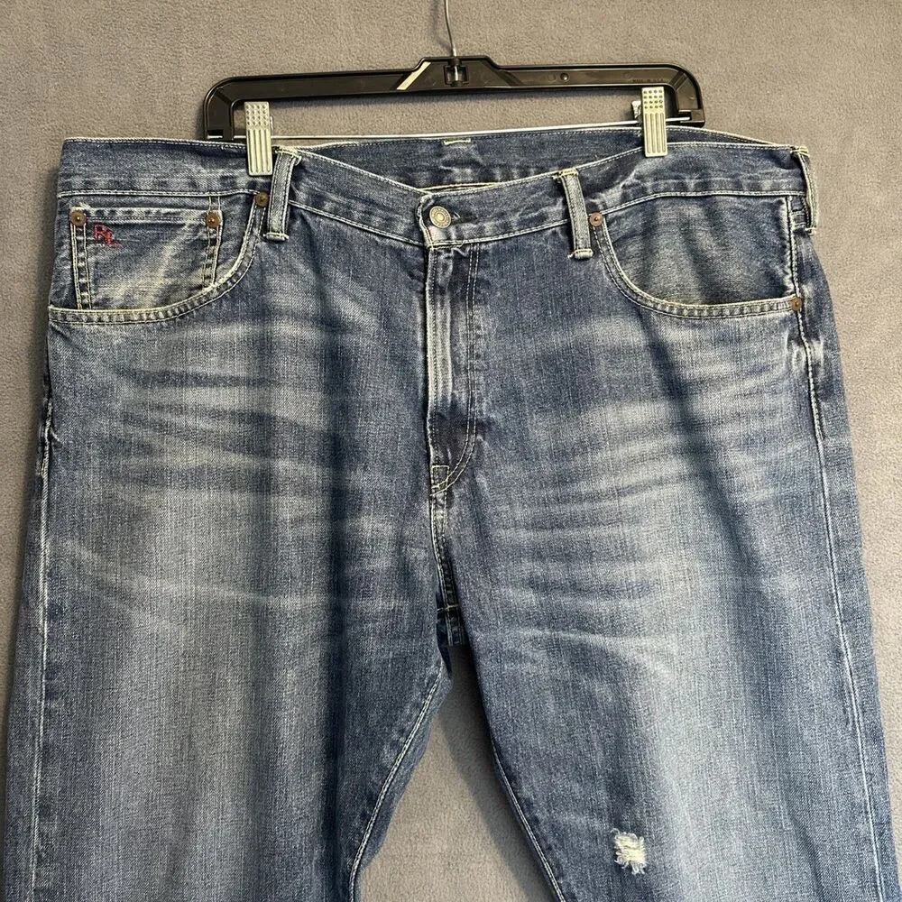 Polo Ralph Lauren Hampton Straight Jeans Mens 38x30 Blue Denim Whiskering Preppy